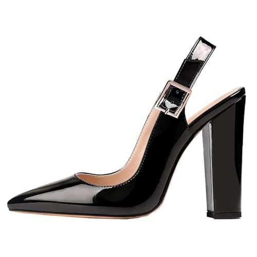 Women's Slingback Chunky Block Heel Pointed Toe Ankle Strap Pumps Party Office Shoes