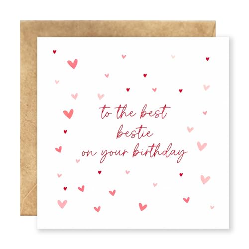 Bestie Birthday Card for Female Friend - Pink Theme with Heart & Envelope Funny Best Friend Card for Girls Happy Birthday Card for Women Unique Birthday Gift for Bestie