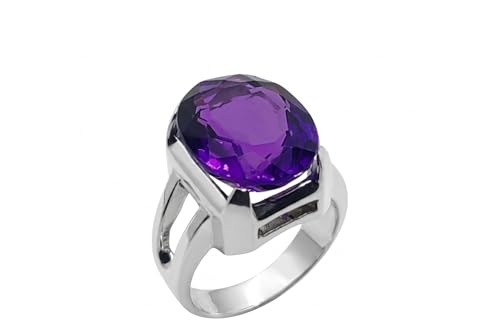 Oval Cut 15 Carat Deep Purple Created Amethyst Solitaire Ring Sterling Silver 925 Handmade Amethyst Women Elegant Ring (10.75)