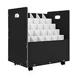 Blue Print Storage Organizer with Wheels, 30 Slots Mobile Blueprint Storage Rack Cart, Construction Plan Holder Roll Files Cart Map Poster Storage Cabinet for Office Home School, Black
