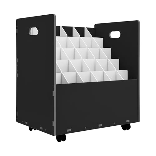 Blue Print Storage Organizer with Wheels, 30 Slots Mobile Blueprint Storage Rack Cart, Construction Plan Holder Roll Files Cart Map Poster Storage Cabinet for Office Home School, Black