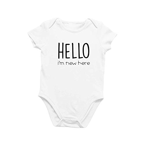 Printique Organic GOTS Certified Baby Onesie Unisex Bodysuit 0-18 months - Hello I'm New Here | Baby Announcement (Hello I'm New Here, 0-3 Months)