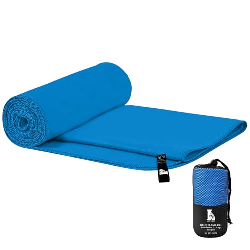 Creacloud Toalla Gimnasio Microfibra Grande/Pequeña, Absorbe al Instante, Antideslizante y Secado Rápido, Diseño Hombre/Mujer, Portátil para Deporte, Viajes y Entrenamiento (Azul, 180x90cm)
