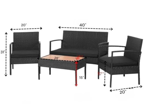 Image of PRATHAM India Outdoor Indoor 4-Piece Patio Furniture Sofa Set Conversation Set Waterproof with Washable Soft Cushion and Center Table Wicker for Balcony and Gardens