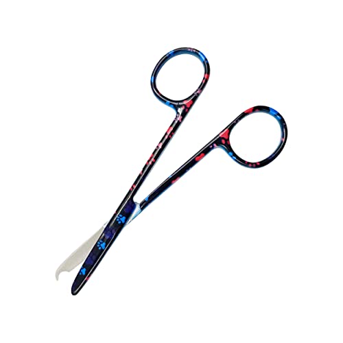 Cynamed Suture Stitch Scissors 4.5" with Crescent Delicate Hook- Perfect for Suture Removal, First Aid, EMS Training and More Premium Quality Instrument- Stainless Steel (Paws, Black)