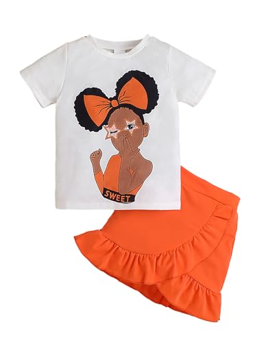 Image of Kids Toddler Girl Summer Clothes Letter Printed T-Shirt Top+ Floral Skirt 2pcs Girl's Skirt Set