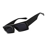 Rectangle Sunglasses, 90s Small Vintage Narrow Square Sunglasses for Men Women Trendy Classic Shades Sun Glasses (Polished Black)