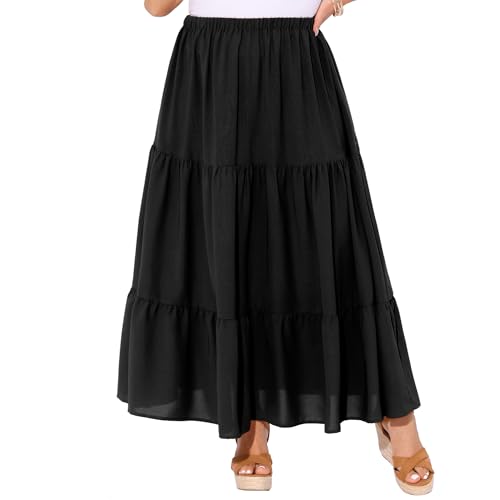 Agnes Orinda Plus Size Women's Swing Maxi Skirt Elastic High Waist Boho Flowy Casual Aline Long Beach Skirts2