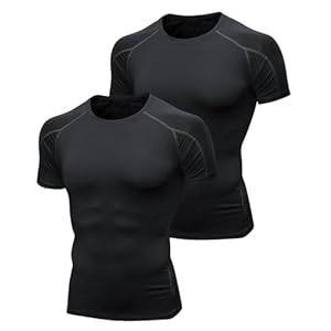 Niksa 2 Pack Short Sleeve Compression Shirts，Gym Tops for Mens Sports T-Shirts Clothing Running Base Layers Top Fitness Athletic Training Workout