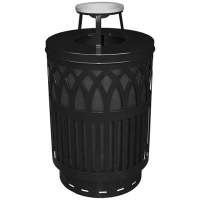 Cottington Round 40 Gallon Commercial Trash Can | Steel Outdoor Industrial Trash Can with Rain Cap | Great for Outdoor Public Spaces - Black