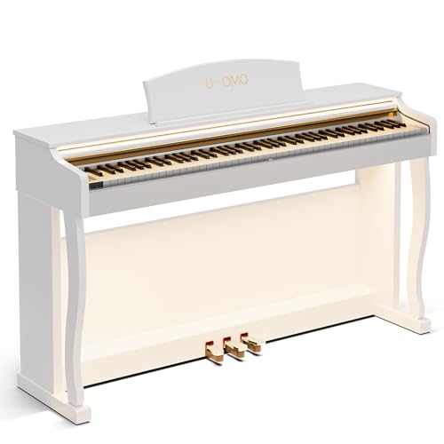 UMOMO U-732 88 Weighted Key Digital Piano with Adjustable Light, Hammer Action Electric Piano with Piano Stand, Full Size Electronic Piano Keyboard for Beginner, Adults, Glossy White