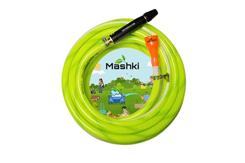 Mashki® Heavy Duty 3 Layered PVC Braided Garden Water Hose Pipe with Adjustable Black Jet Spray Nozzle | Water Pipe for Car Wash, Garden, Home Cleaning, Bike Wash, Floor Clean (15 Meter (50 Feet))