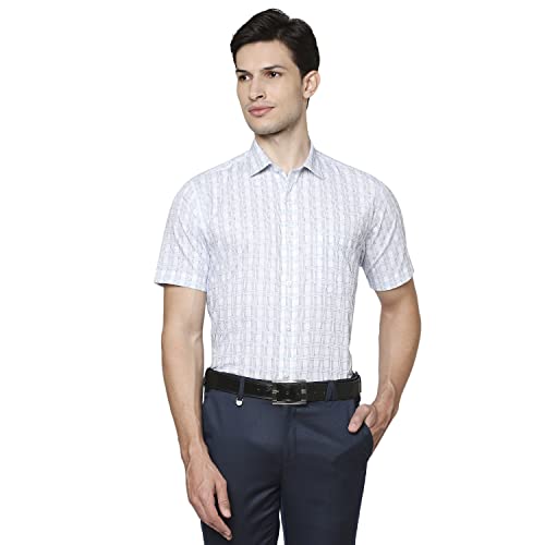 Image of Park Avenue Men's Pure Cotton Checks Pattern Regular Fit Semi Cutaway Collar Half Sleeve Formal Shirt