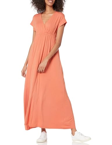 Image of Amazon Essentials Women's V Neck Short Sleeve Waisted Maxi Dress (Available in Plus Size)