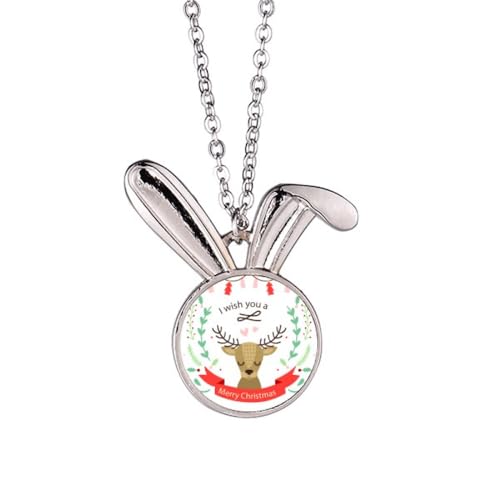 Collier pendentif lapin avec motif cerf de Noël en argent pour femme