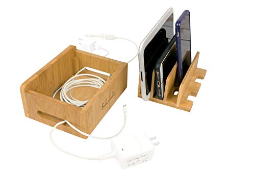 Charging Station & Multi Device Organizer Bamboo Large Capacity Desktop Cord Organizer Dock Compatible With Smartphones Iphone Ipad And Tablets-Durable And Eco-Friendly By: Bookaholic #TOP6