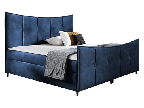 Mirjan24 Boxspringbett Gaduno Lux mit 2 Bettkästen, Bett mit Polsterkopfteil Fußteil Matratze und Topper Doppelbett Bettgestell Amerikanisches Continentalbett Polsterbett (Fresh 11, 140 x 200 cm)