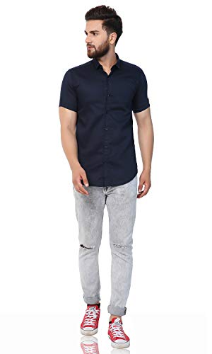 Image of U-TURN Men's Cotton Solid Half Sleeve Shirt