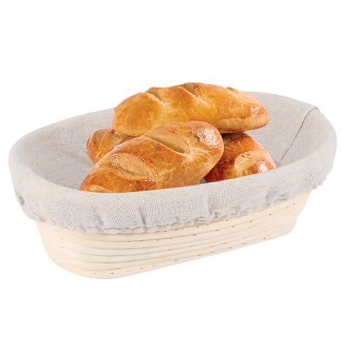Cesta de prueba de pan, cestas ovaladas para hacer pan, cesta de prueba de ratán con forro para hacer panes, cestas de ratán, herramienta para hornear, 25 x 15 x 8,5 cm