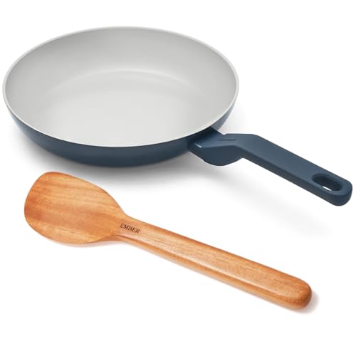 Image of Ember Cookware Arcilla Ceramic Frying Pan 24cm | Non Stick Cookware | Non Toxic Pan | ISI Certified | Ceramic Fry Pan for Cooking | PFAS & PTFE Free | 5-Year Warranty | Blue