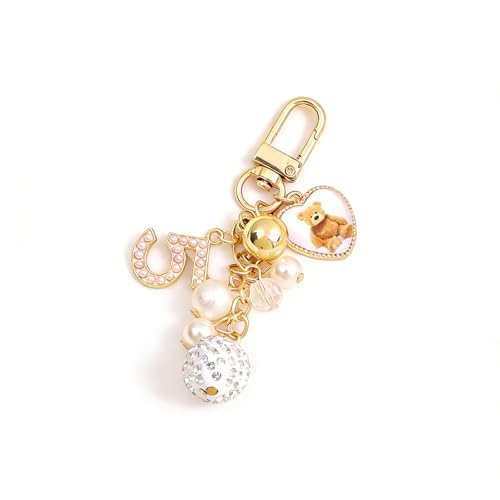 AIETUE Chaveiro de pérola para mulheres, bolsa digital com número de contas estilo Chanel, urso cúbico de óxido de cobalto, acessórios para presente, Urso pérola, XG