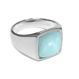 Custom Stones Solid 925 Sterling Silver Handmade Ring For Men's Signet Handmade Square Signet Ring, 925 Silver (Larimar, 11.5) -  Laxmi jewellers