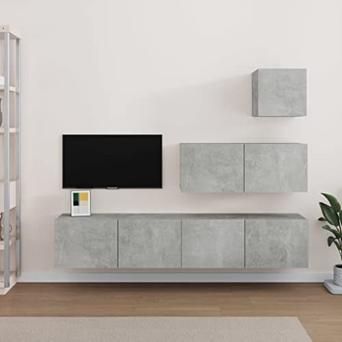 Homgoday Ensemble de meubles TV 4 pièces en contreplaqué gris béton, meuble pour TV, salon, salle à manger, table basse, télévision, équipement de...