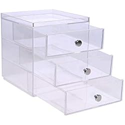 Cajones De Plastico Organizadores iDesign Organizador de maquillaje con 3 cajones, compacta minicómoda apilable de plástico, mini cajonera para productos de belleza y cosméticos, transparente, 1 x Mirror