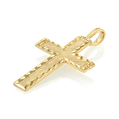 14K Yellow Solid Gold Cross Pendant for Men or Women in Two Sizes – 14 Karat Small Jesus Charm for Necklace or Chain – Thin Crucifix Jewelry Gift for Baptism, Confirmation, Christian, Religious or Everyday Wear2