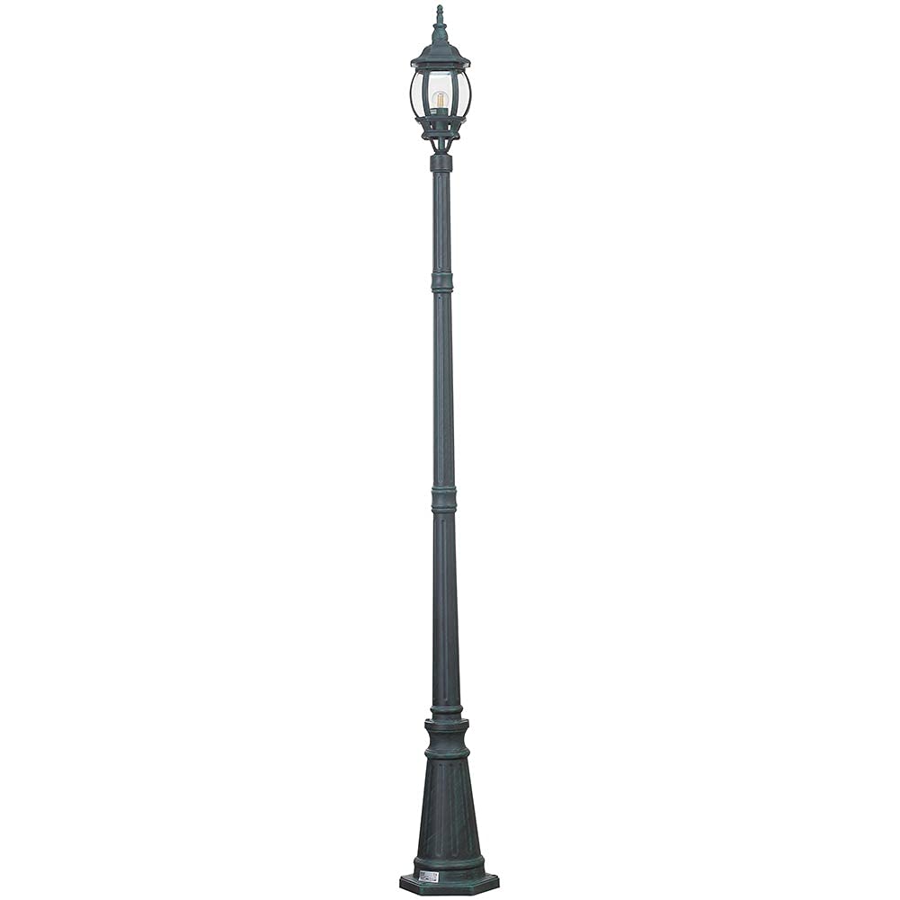 BAKAJI Farola victoriana clásica de jardín de aluminio lámpara farol color gris acabado envejecido verde bronce IP44 E27 (1 luz 200 cm)