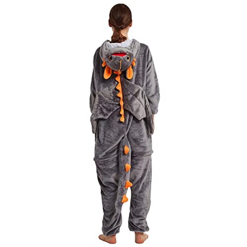 Bulex Toothless Onesie Dragon Onesie Pajamas Jumpsuit With Shoes Animal Dinosaur Flannel Costume Winter Plush Pjs For Woman Adult(No Shoes), Gray #TOP3