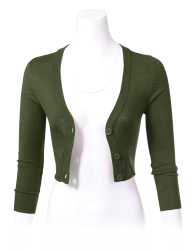 Image of Allsense Women's Cropped Bolero Shrug Cardigan | 3 /4 Sleeve, Button Down, Lightweight Knit Sweater