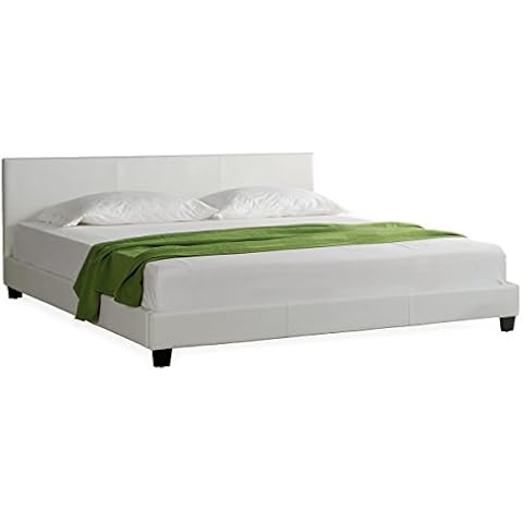 Cama Matrimonio tapizada en piel sintética 140x200cm (Blanco) Cover