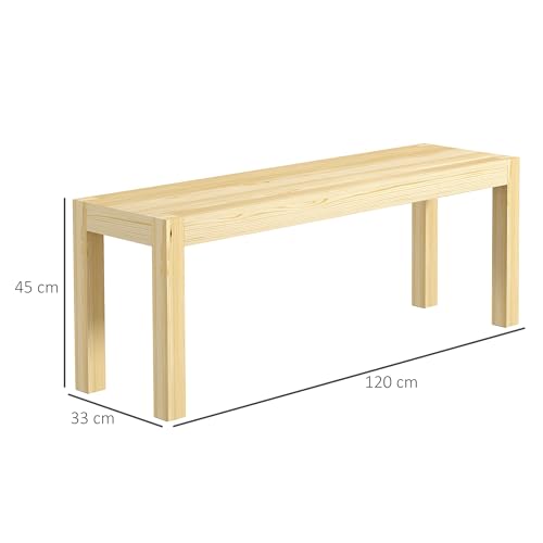 HOMCOM Sitzbank 2-Sitzer Holzbank Essbank bis 240 kg belastbar Küchenbank im Landhaus Design Esszimmerbank Sitzbänke für Flur Eingang Küche Esszimmer Holz 120 x 33 x 45 cm, Natur