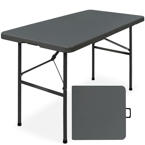 Image of Best Choice Products 4ft Plastic Folding Table, Indoor Outdoor Heavy Duty Portable w /Handle, Lock for Picnic, Party, Camping - Dark Gray