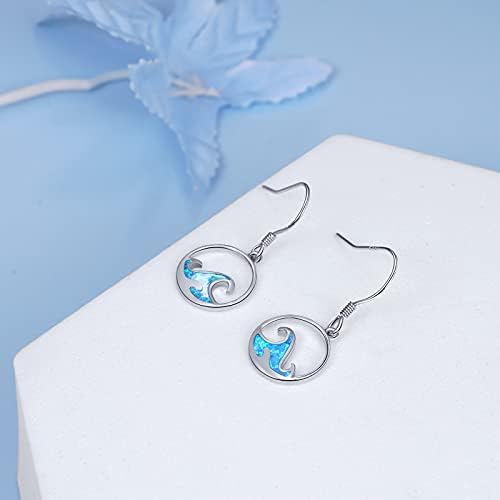 Blue Opal Wave Drop Earrings 925 Sterling Silver Ocean Sea Wave Dangle Earring Ear Jewellery Dangler Birthday Gifts For Women Girls