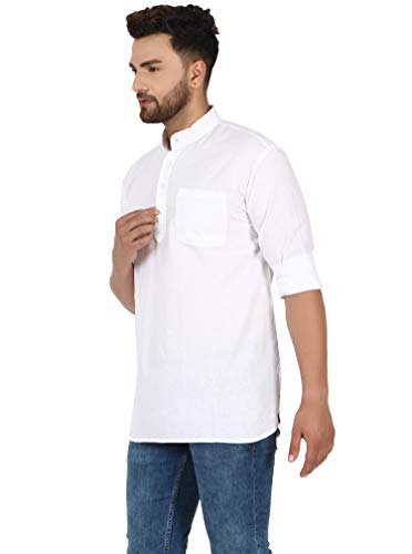 Image of AMAZON BRAND - ANARVA Men's Pure Cotton Solid Kurta Long Sleeves Band Collar Casual Shirt