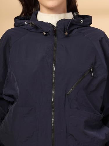 Image of CHKOKKO Womens Stylish Oversized Windcheater Jacket with Zip Closure Lightweight Sportswear for Running Travel Hiking Outdoor and Rainy Season Wear Navy M
