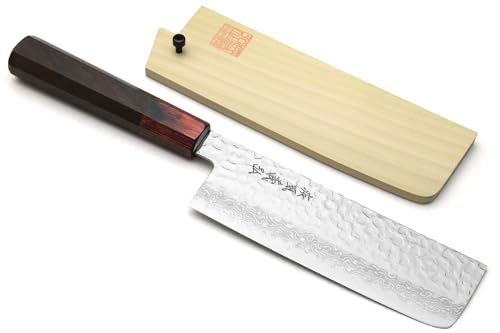 Comparison: Best Nakiri Vegetable Knife 9 Yoshihiro VG10 46 Layers Hammered Damascus Nakiri Japanese Vegetable Knife (6.5'' (165mm) Rosewood Handle)