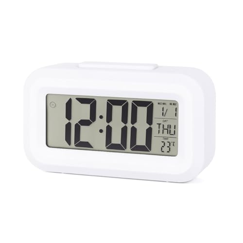 Relógio Despertador Digital Alto De Mesa Cabeceira Temperatura Calendário Com Sensor de Luminosidade