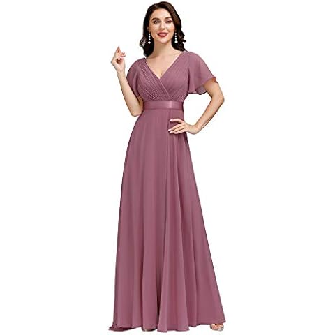 Ever-Pretty Damen Abendkleid Frau A-Linie Chiffon Festliches Kleid V Ausschnitt Hochzeit Bodenlang Orchidee 38 Cover