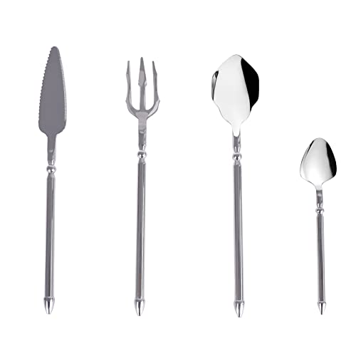 Maritimes Besteck Set mit Dreizack Gabel für eine Person | 4 teilig | Edelstahl Cover