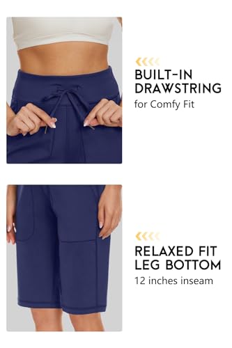 movvoche Women's Bermuda Long Shorts 12" Knee Length Shorts Pockets Navy S — view 6