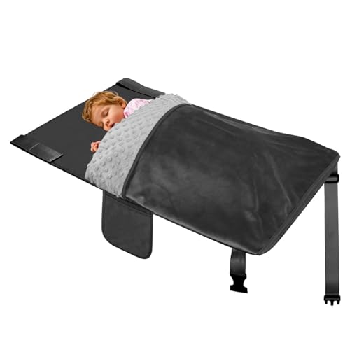 Cama de avión para niños con manta y bolsa de viaje negra