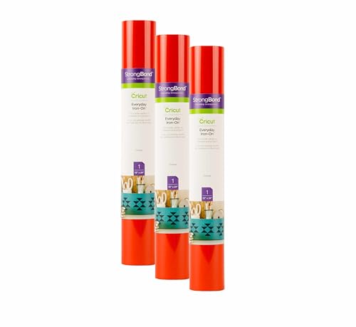 Image of Cricut Everyday Iron On, Orange - 3-Pack of 2ft Rolls (12 inchx24 inch) Heat Transfer Vinyl for Shirts, Hats, Decor & More