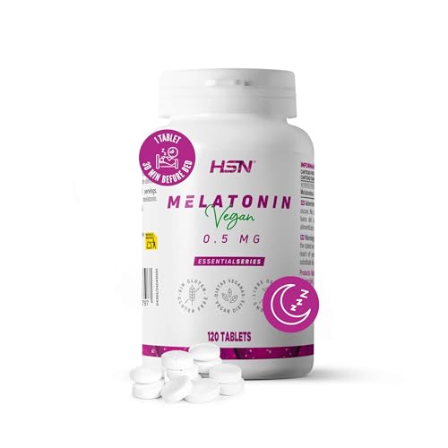 HSN Melatonina 0,5mg | 120 Tabletas de Acción Rápida | La Melatonina contribuye a Aliviar Jet Lag | No-GMO, Vegano, Sin Gluten