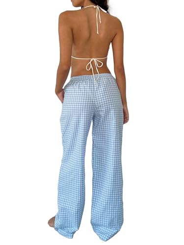 Women's Checkered Lounge Comfy Casual Trousers Elastic Waist Drawstring Pattern Pajama Pants2