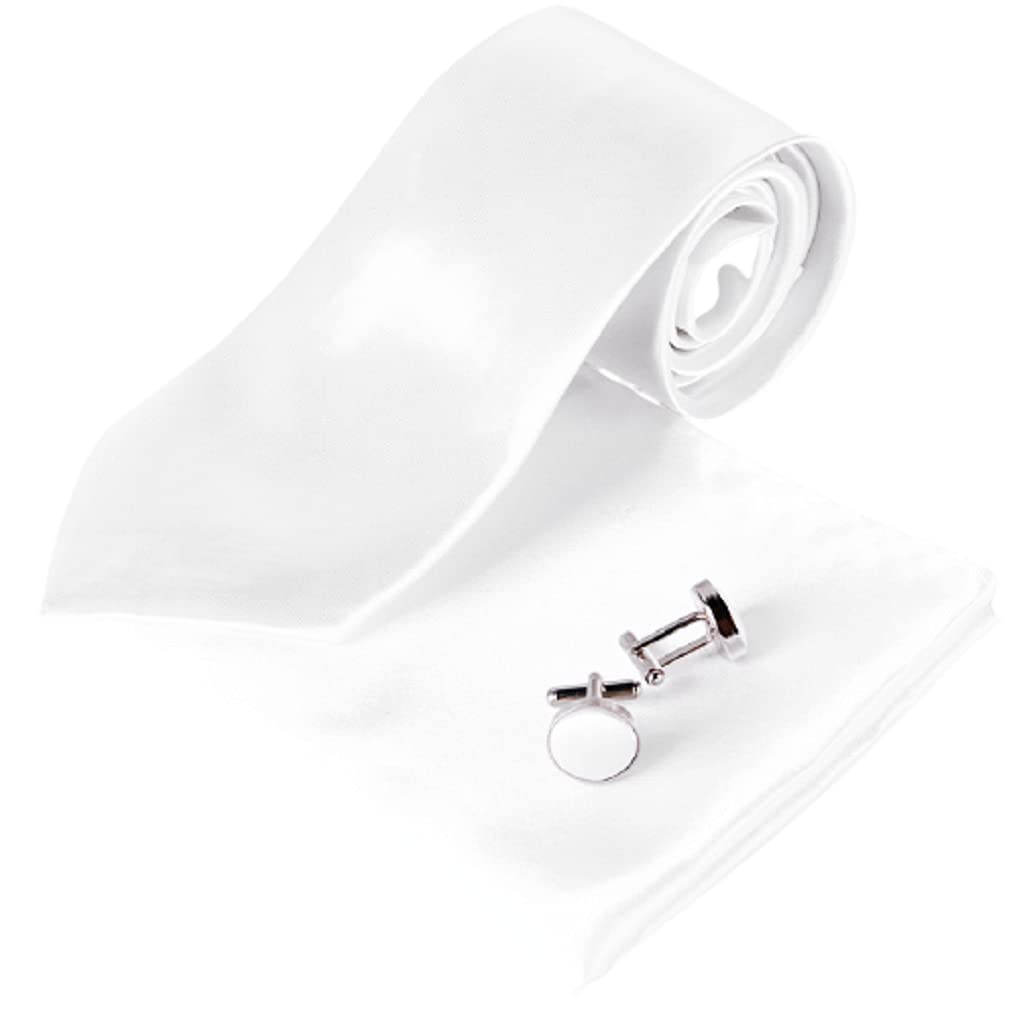 Ll Men's Ivory L&L® Skinny Wedding Event Prom Party Necktie Tie+Handkerchief+Cufflinks Set (Ivory)
