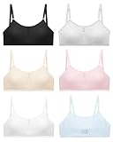 Nubofy Girls Training Bra Teen Bras Everyday Big Kids Padded Bra 8-10 10-12 12-14 14-16 Years Old Pull-on with Adjustable Straps - 5 Packs