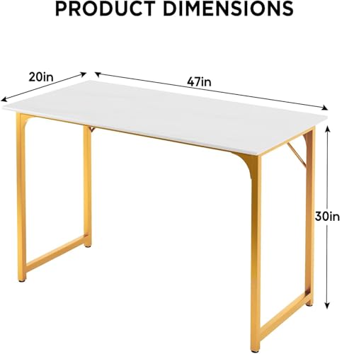 Image of PayLessHere | 47 Inch Computer Desk | White Gold | Sturdy Office Desk | Metal Frame, Adjustable Feet | Water-Resistant, Scratchproof Surface | Writing Table for Home Office or Study | Pack of 1